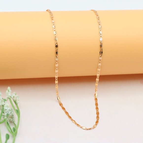 "Shiny Flat Link Rose Gold Necklace, Adjustable Chain, XPNL0188 - Picture 1 of 12